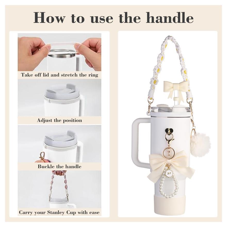 Silicone Straw Lid Silica Gel Cup Cover Water Bottle Handle Strap